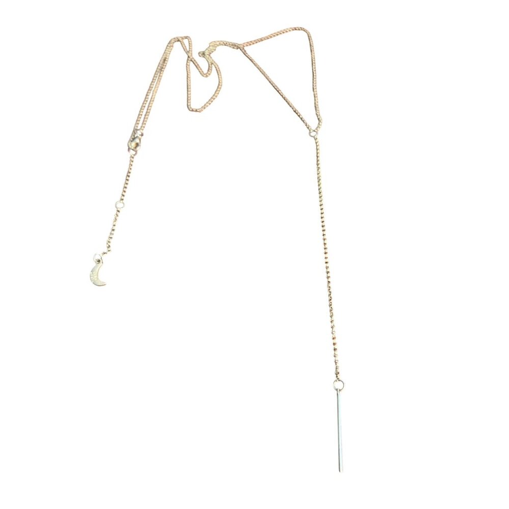 Luna Norte Gold Tone Y Necklace Bar Pendant Moon Charm Adj 25.5" Minimalist